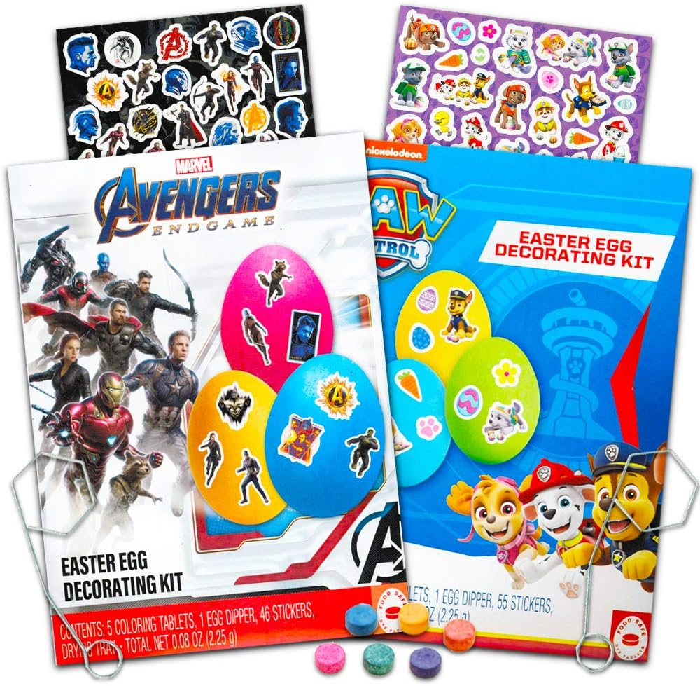 Easter Egg Decorating Kit Marvel Avengers / Paw Patrol Bundle -- 2 Easter Eggs Coloring Kits Filled with Stickers, Coloring Tablets, Dippers and More