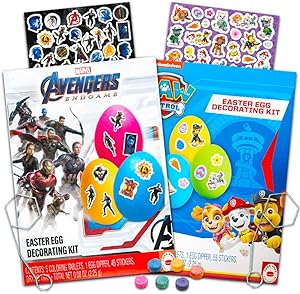 Easter Egg Decorating Kit Marvel Avengers / Paw Patrol Bundle -- 2 Easter Eggs Coloring Kits Filled with Stickers, Coloring Tablets, Dippers and More
