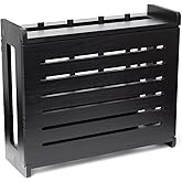 Wooden WiFi Router Storage Box - Standard Wall Mountable Decorative Modem Shelf Hider Cover with Cable Management System - Rustic Home Organization Solution for Most Routers Up to 11" Tall - Black