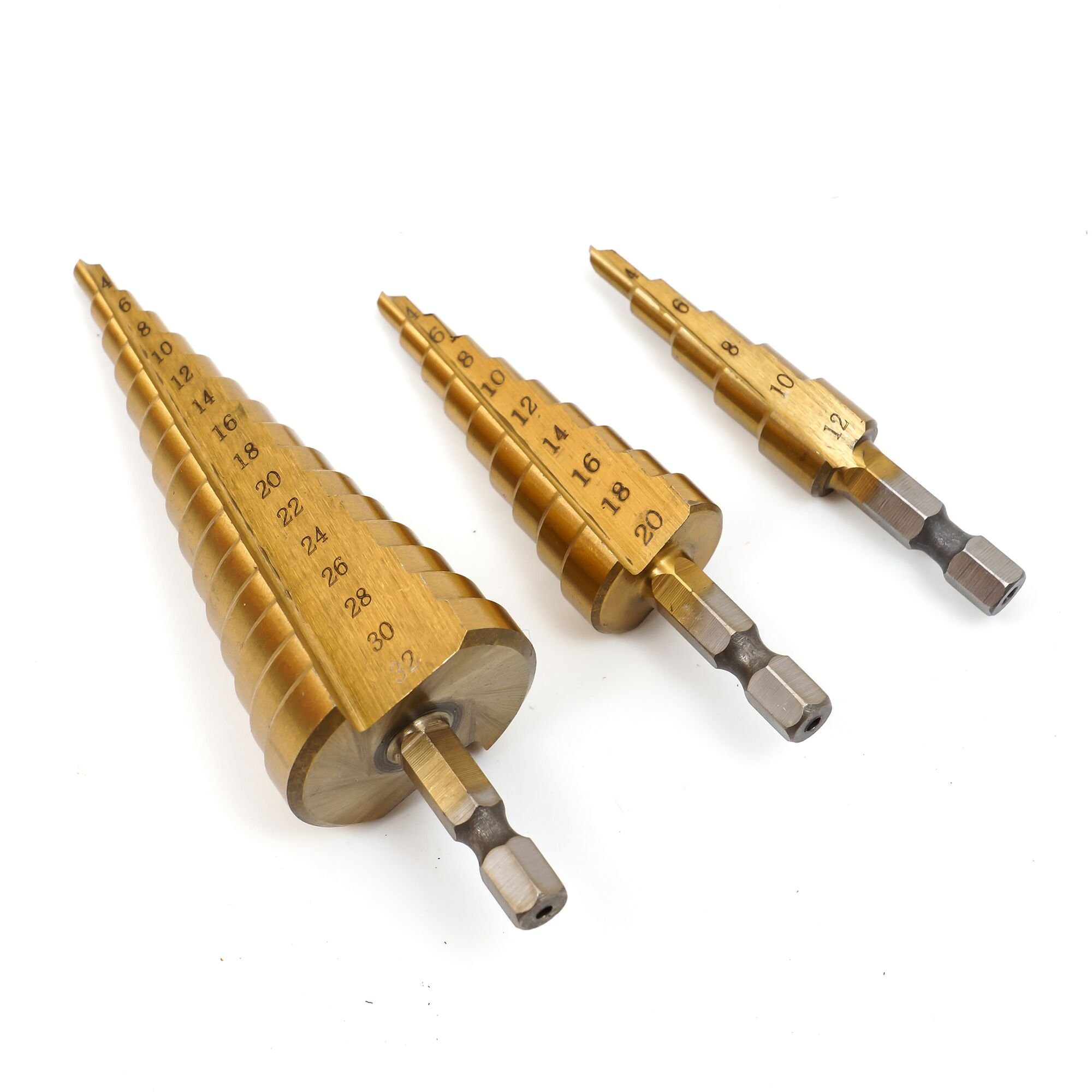 3Pcs Large HSS Steel Step Cone Drill Titanium Bit Hole Cutter(4-12/20/32mm)