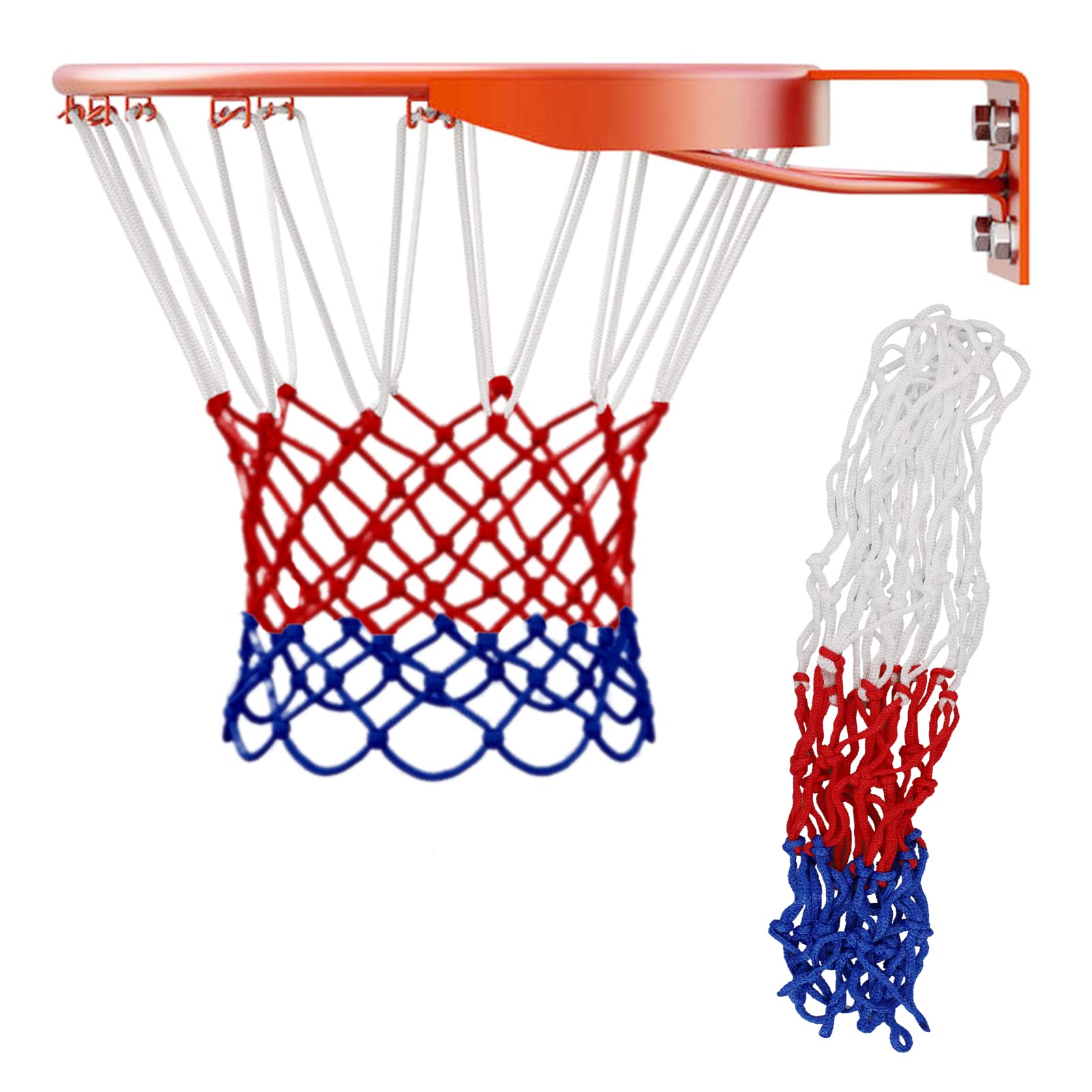 2pcs Tricolor Heavy Duty Net Replacements With 12 Loops - Weatherproof Sturdy Nylon Nets for Indoor Outdoor Basketball Training - Fits All Hoops