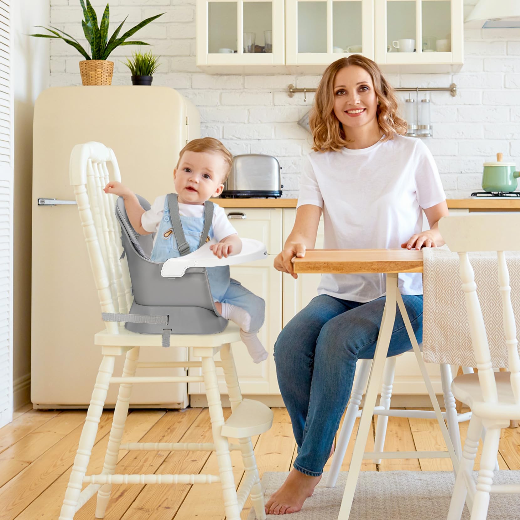 Ezebaby 6 in 1 Wooden High Chairs for Babies and Toddlers, Convertible Portable High Chair, Booster Seat for Dining Table,Toddlers Chair with Adjustable Legs & Dishwasher Safe Tray