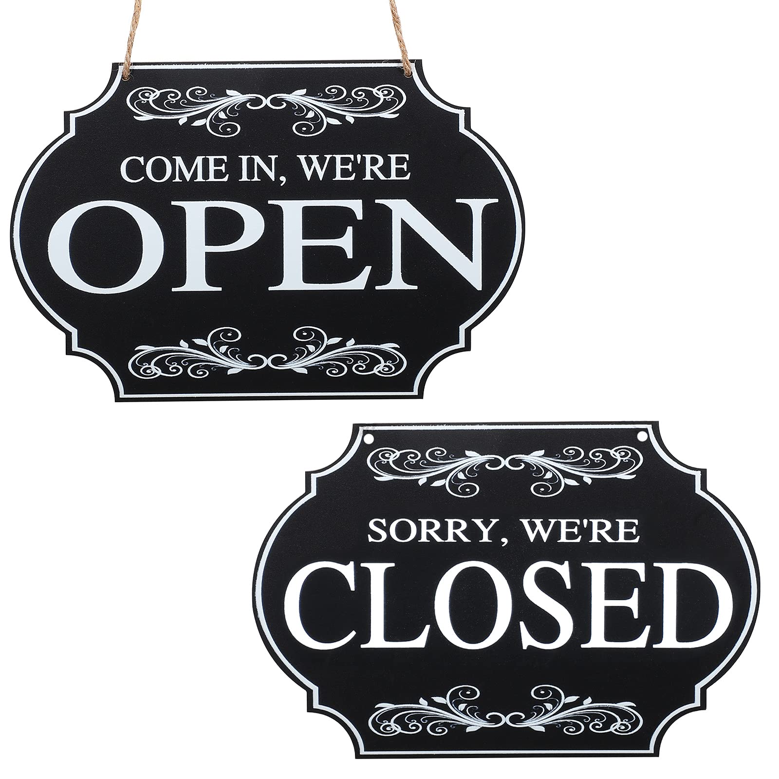Rustic Wooden Store Open and Closed Business Sign Two Sided Reversible Come in We're Open, Sorry We're Closed Store Hanging Sign for Coffee Bar Shop Door Window Decoration 11.8x7.8inch