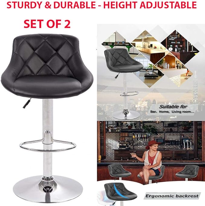 Set of 2 Sturdy & Durable Height Adjustable Bar Stools