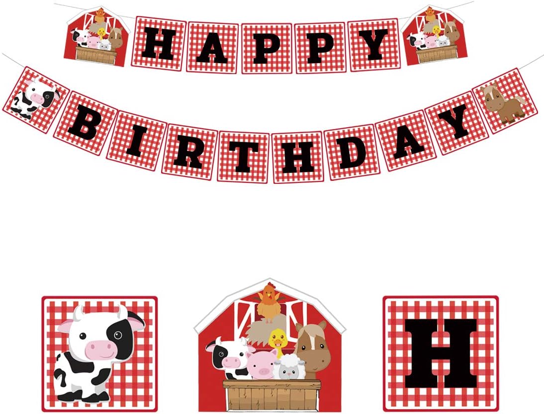 Kreatwow Farm Animal Birthday Banner Barnyard Birthday Party Decorations Supplies