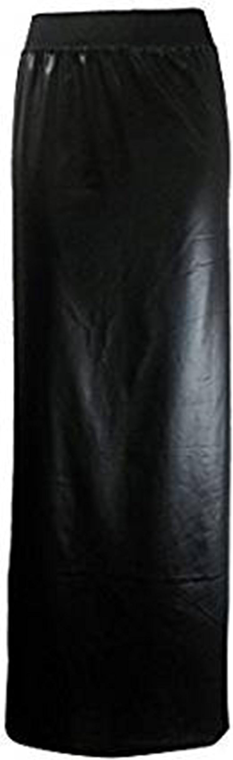 Friendz Trendz -Women Wet Look Faux Leather PVC Waistband Maxi Skirt