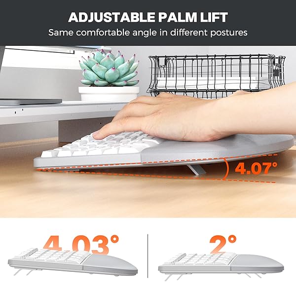 MEETION ERGONOMIC KEYBOARD AND MOUSE, WIRELESS KEYBOARD WITH VERTICAL MOUSE, SPLIT CURVED KEYBOARD WITH WRIST REST, NATURAL TYPING FULL SIZE, WINDOWS/MAC/COMPUTER/LAPTOP, GRAY