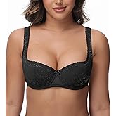 Women's Sexy Blconette Bra Demi Half Cup Push Up Lightly Padded Lace Underwire Low Cut Plus Size Bras Wide Straps