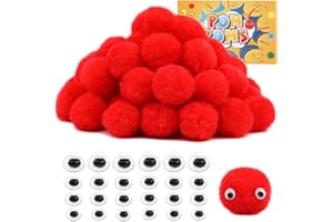 LOKUNN 1 Inch Pom Poms, Red Pom Poms for Arts and Craft, Soft and Fluffy Pom Pom Balls with Self-Adhesive Eyes, Pompoms for DIY Wedding Valentine's Day Party Decorations