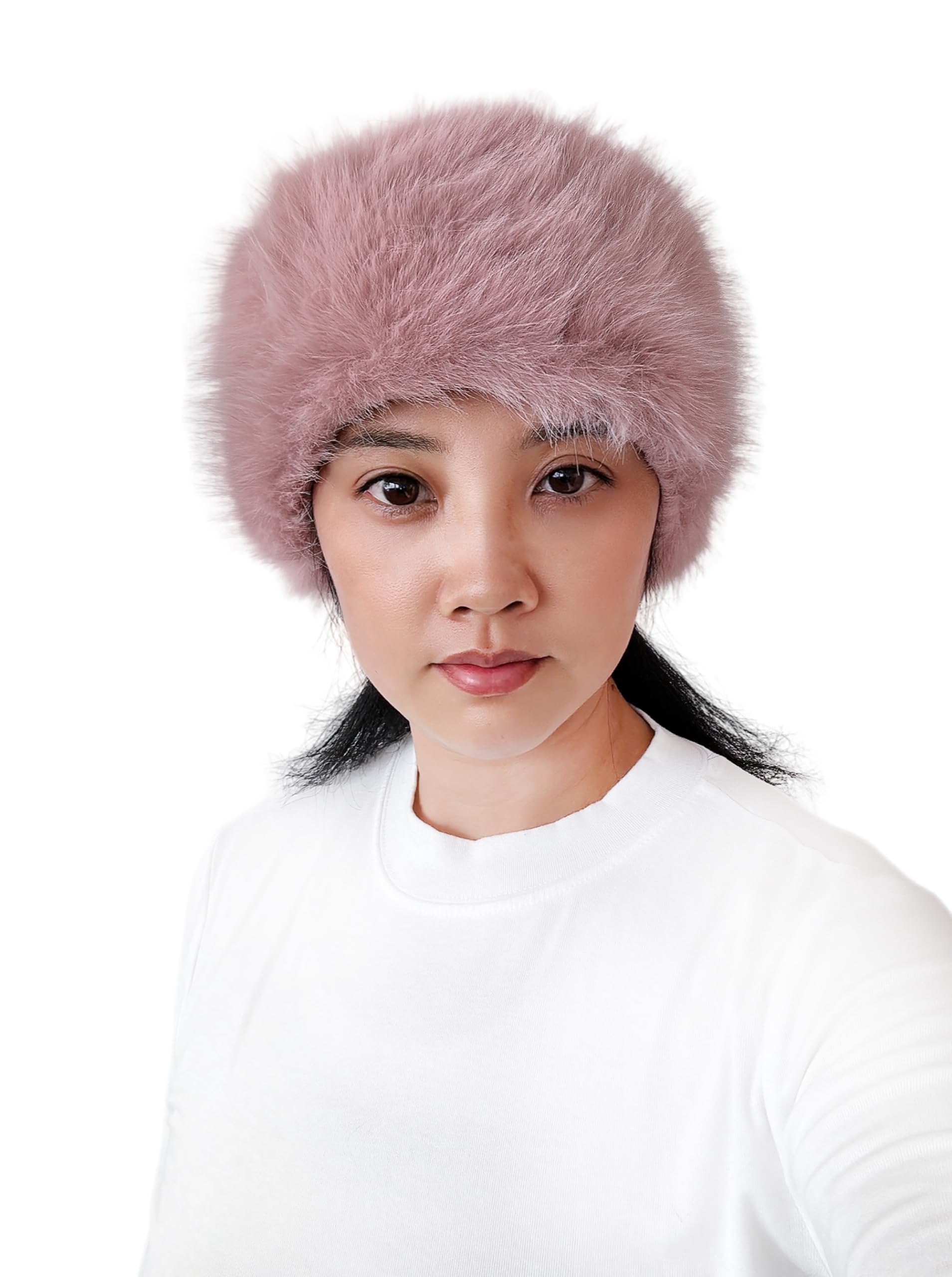 Lina & Lily Women's Winter Headband Head Ear Warmer Long Pile Faux Fur (Dusty Pink)