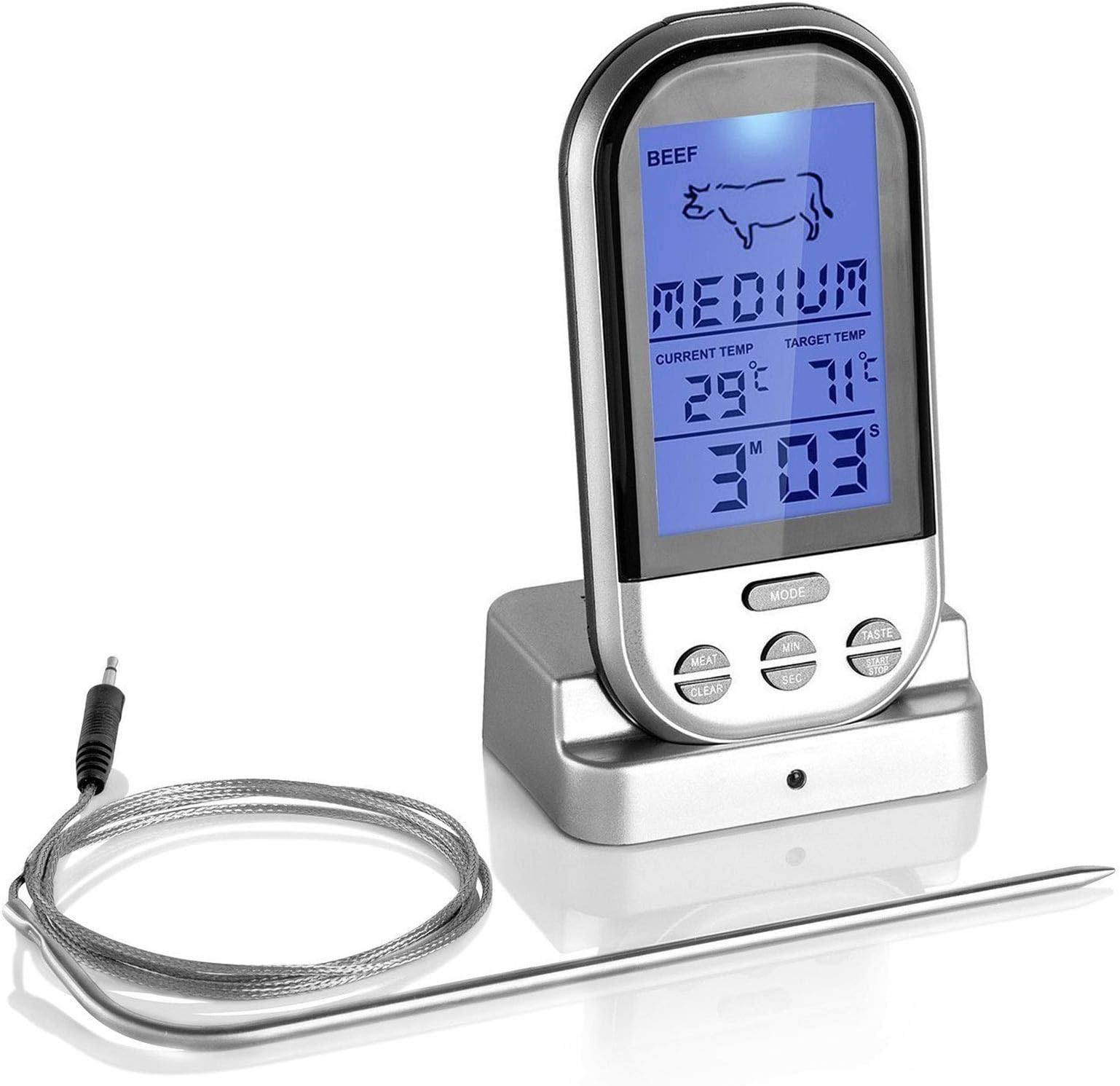 Wireless Meat Thermometer with Large LCD Digital Display and Long Probe for BBQ Grill Smoker and Cooking, Belmint Instant Read BBQ Meat Thermometer Measure Food Temp, Connection up to 100 Foot Range