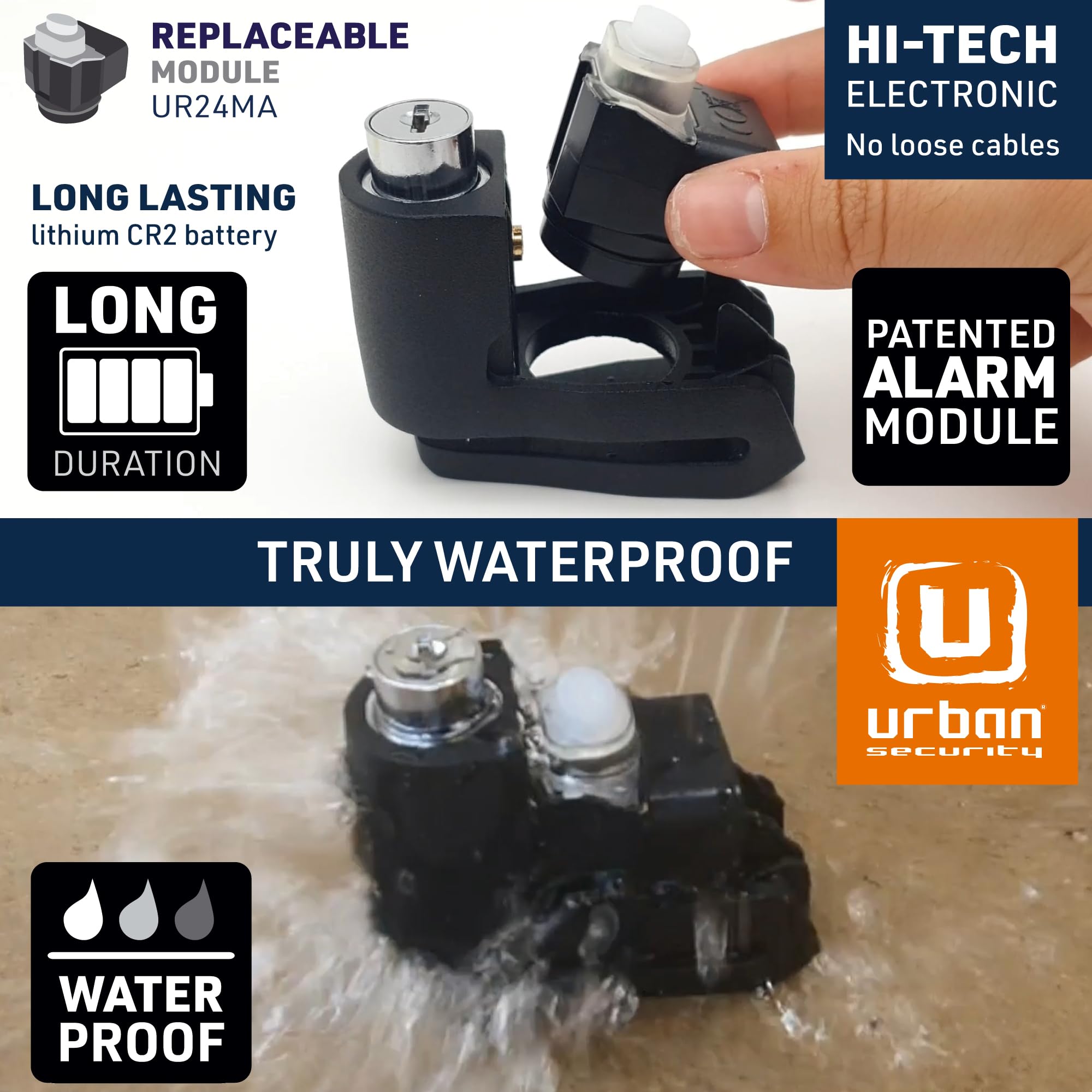 URBAN UR6 Hi-Tech Alarm Disc Lock 120db ON/OFF, Warning, Light Alert, A+ Sensitivity, Replaceable Alarm, Waterproof, Longlife Battery, Carried locked, Universal Motorcycle, Bike, Bicycle, Scooter