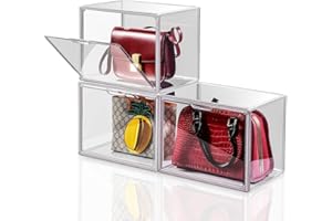 starogegc 3Pack Clear Plastic Handbag Storage Organizer for Closet, Acrylic Display Case for Handbag and Purse, Purse Organizer for Closet with Magnetic Door for Book, Toys, Hat