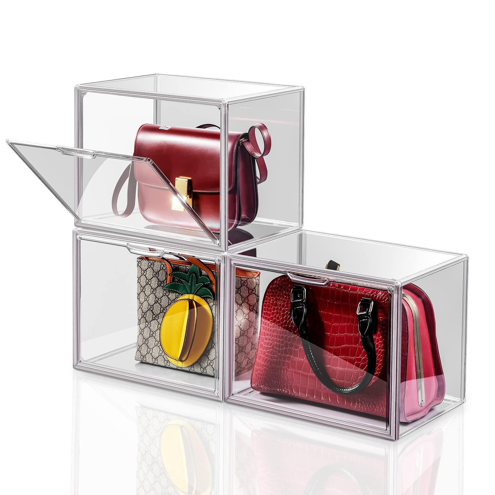Photo 1 of starogegc Purse Organizer for Closet, Purse Storage Organizer for Handbag Organizer, Clear Acrylic Display Case with Magnetic Door, Plastic Storage Bins for Book, Collectibles, Cosmetic (3 Pack)