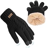 HRUTANE Womens Winter Gloves Cold Weather Warm Knit Touchscreen Fingers Elastic Cuff Soft Lining Thermal Dual Layer Glove