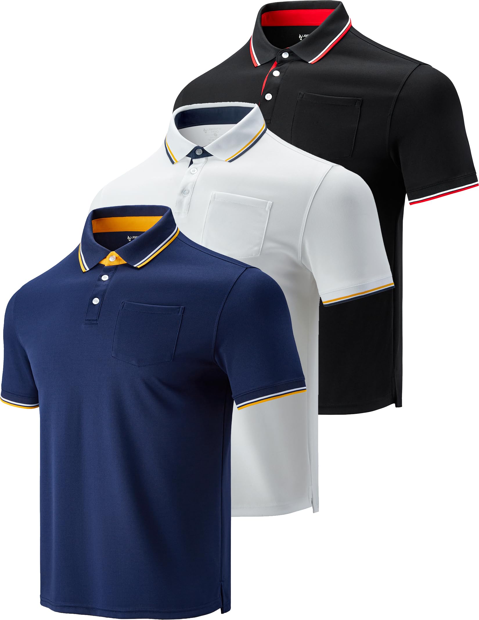 Photo 1 of 3-Pack Mens Golf Shirt Performance Sport Short Sleeve Moisture Wicking Dry Fit Golf Polo Active Shirts for Men (Set 2, Small)