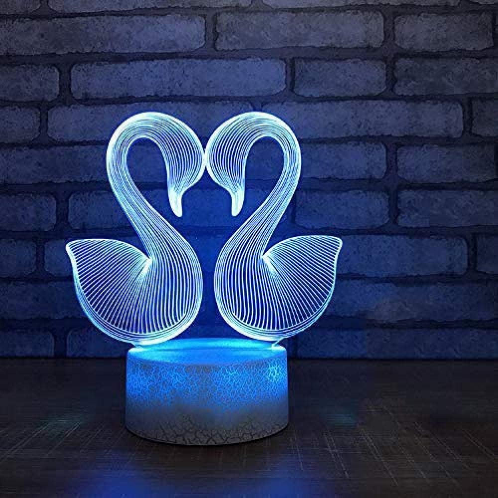 A Pair of Swans Model Crack Optical Illusion Lamp Led 3D Lamp Night Light Acrylic Atmosphere Lamp 7 Color Modern Lamp