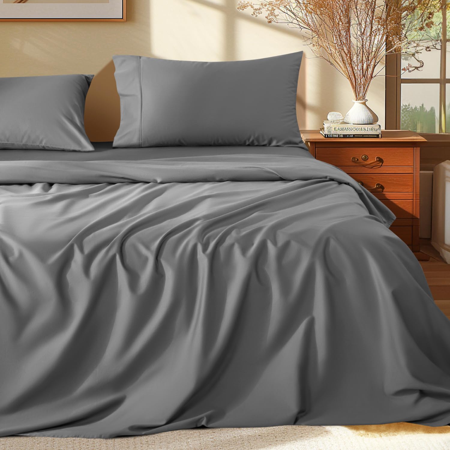 Photo 1 of *** ONLY THE SHEET***   Shilucheng 100% Egyptian Cotton King Size Sheets Set - 1000 Thread Count?Luxury Cotton Bed Sheets?Breathable & Cooling Bedding and Pillow Cases, 16 Inch Deep Pocket - 4 Piece (King, Grey)