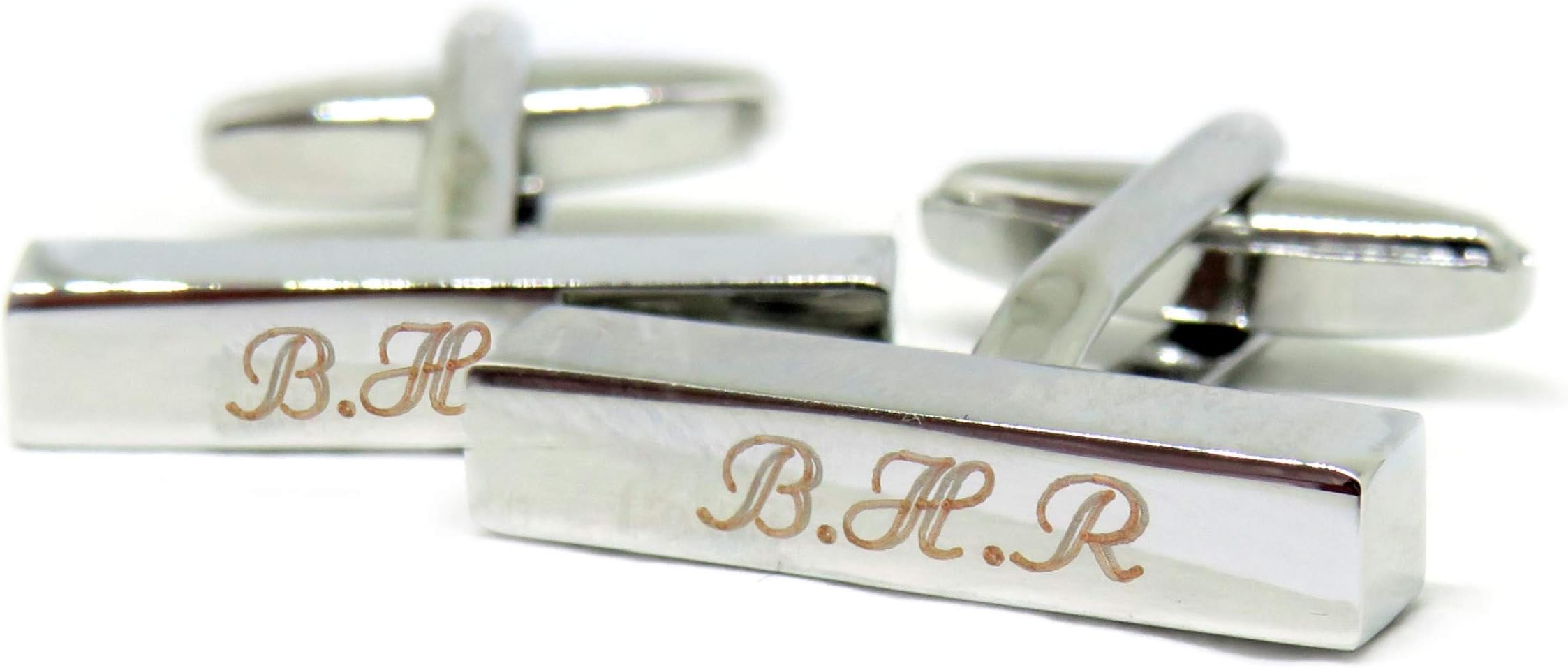 Personalised Initial Engraved Rectangle Bar Cufflinks - Fathers Day Birthday Christmas Wedding Best Man Ushers New Daddy Leaving Gift Groom Father of The Bride
