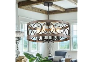 SHIANDAR Semi Flush Mount Ceilnig Light,6-Light Farmhouse Chandelier Rustic,Modern Light Fixture Ceiling Mount Round Metal Vintage Chandelier Dining Room Light Fixtures for Kitchen