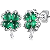 St Patricks Day Clover Earrings 925 Sterling Silver Four Leaf Clover Stud Earrings Irish Jewelry Gifts for Women