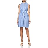 Tommy Hilfiger Womens Sleeveless Collared Button Front Tie Waist Mini Shirt Dress