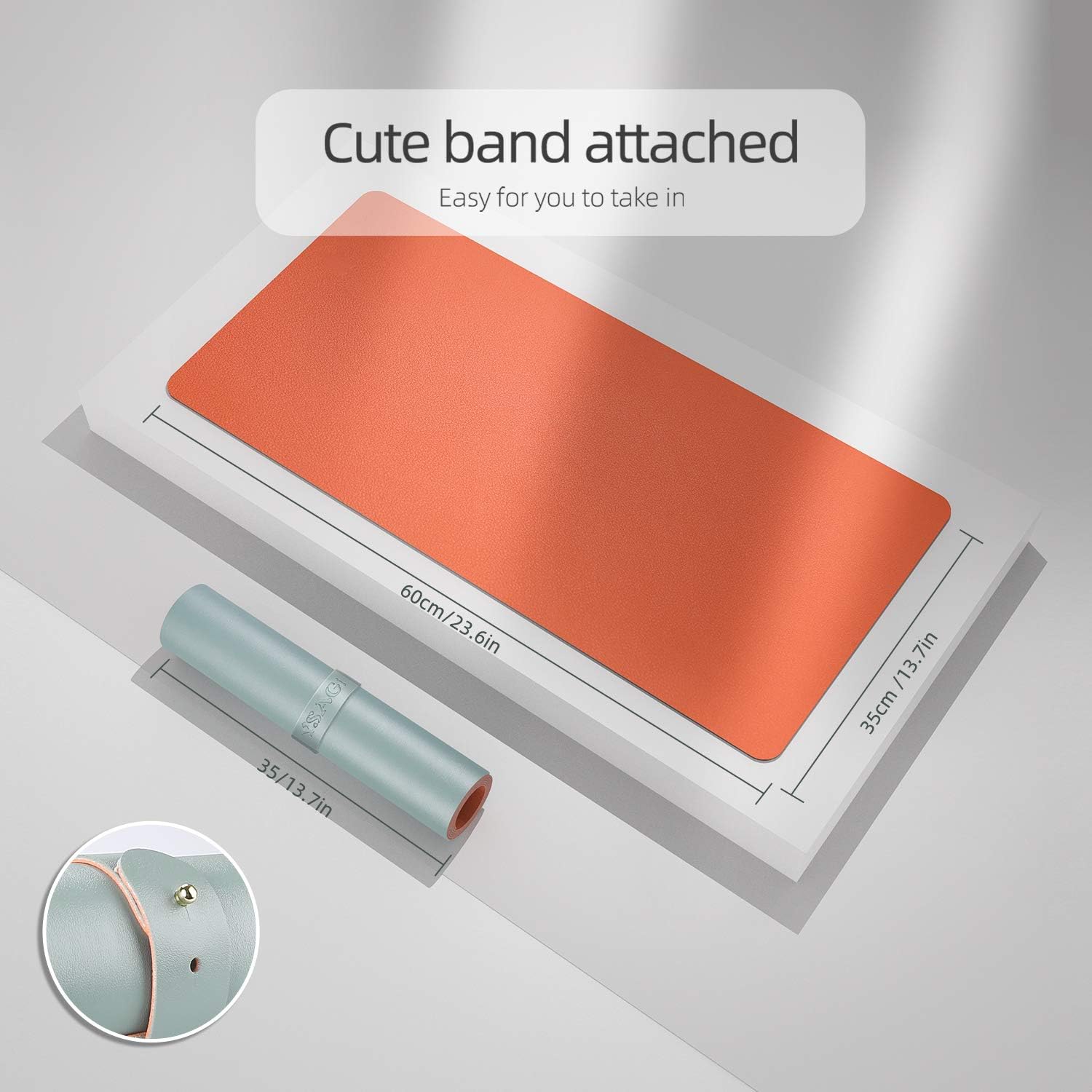 YSAGi Multifunctional Office Desk Pad, Ultra Thin Waterproof PU Leather Mouse Pad, Dual Use Desk Writing Mat for Office/Home (23.6" x 13.7", Glaucous Green+Orange) : Office Products