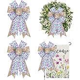 ALIBBON 2Pcs Spring Bows for Wreaths, Spring Wreath Bows, Lavender Purple Butterfly Bows for Crafts, Spring Decor, Spring Flower Flaxen Burlap Bows for Wreath Indoor Outdoor Window Decorations