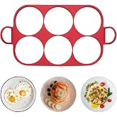 Baker's Friend 6 Round Silicone Egg Rings for Frying Eggs &amp; Pancake, Non-Stick &amp; Heat-Resistant, Ergonomic Handles, Omelette Ring for Griddle, 4 Inch, Red