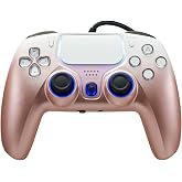 NBCP Wired PS5 Controller, Turbo, Hall-Effect Triggers, Dual Vibration, 6-Axis Gyro, 10ft Cable &ndash;Gamepad Compatible with PS5/PS4/PC/Steam &ndash; Rose Gold Color