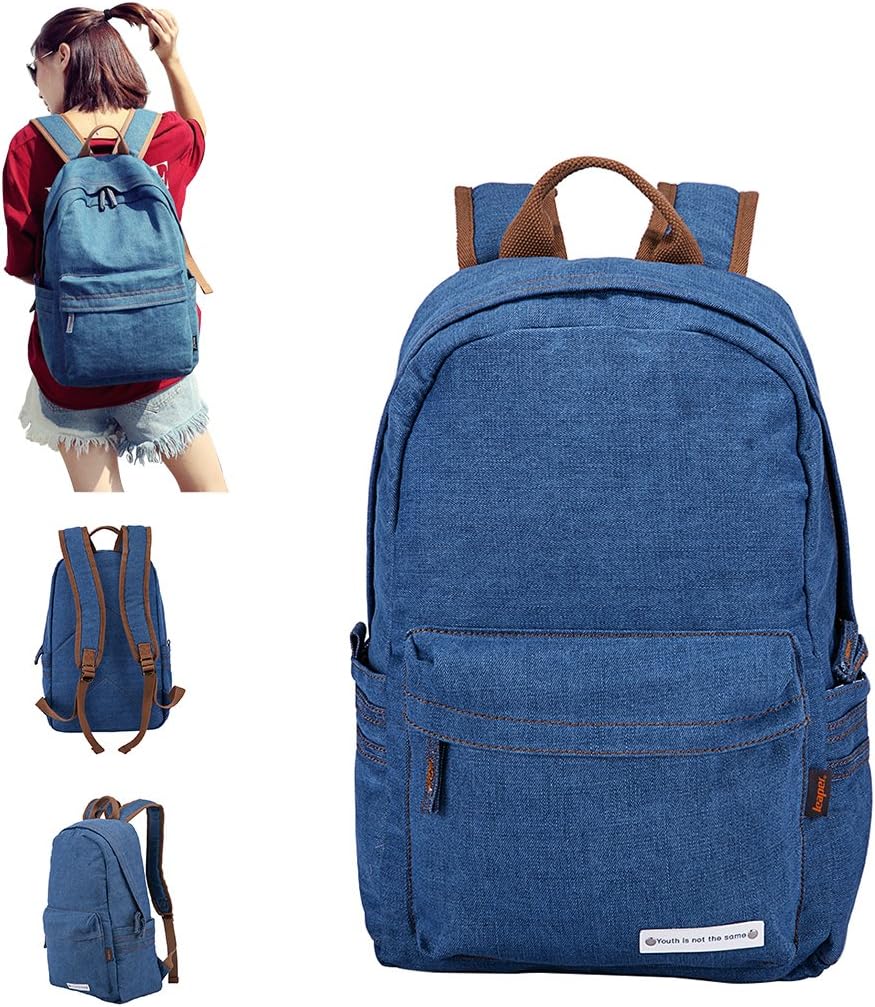 Vintage College Denim Backpacks Patches School Bag Laptop Blue Jeans Backpack for Teenage /Men/Women by Valley Hiking (blue)
