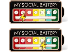 2pcs Social Battery Slider Pin Badges - Double Buckle Lapel Enamel Emotional Pin for 7 Days A Week (Black)