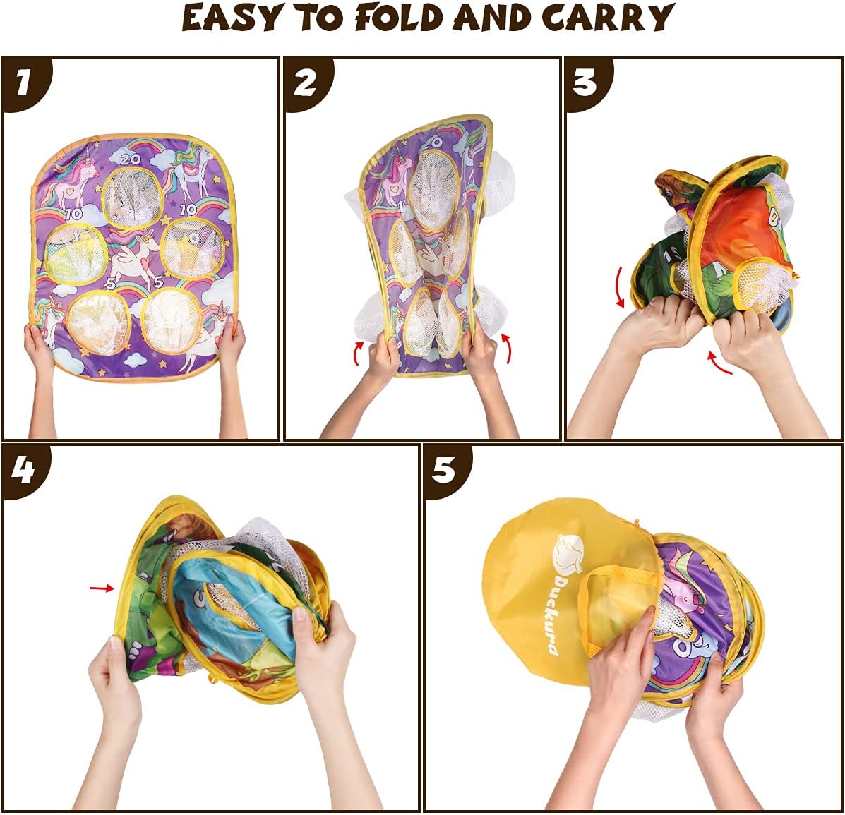 Duckura Bean Bag Toss Game for Kids,Outdoor Summer Beach Toys for Toddler-Collapsible Cornhole Game Set, Dinosaur & Unicorn Themes, Indoor Birthday Party Gift Toys for Kids Age 3 4 5 6+ and Adults: Toys & Games