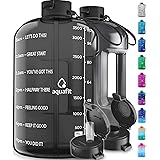 AQUAFIT 1 Gallon Water Bottle With Times To Drink - 128 oz Water Bottle With Straw - Motivational - Large - Sports Bottle Wit