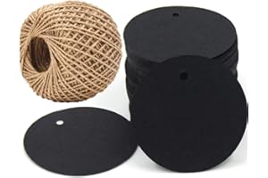 LAOBAN Gift Tags,100 PCS 2inch Kraft Paper Black Round Hang Tags with Free 30m Natural Jute Twine for Christmas Holiday Gifts Wedding Birthday Favors Art Craft