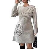 SOLY HUX Women's Plus Size Sweater Dress Floral Crew Neck Long Sleeve Knit A Line Fall Winter Dresses
