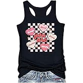 Valentines Tank Tops for Women Loves Heart Graphic Racerback T Shirts Casual Basic Tank Tops Sweet Tees Camis Girlfriend