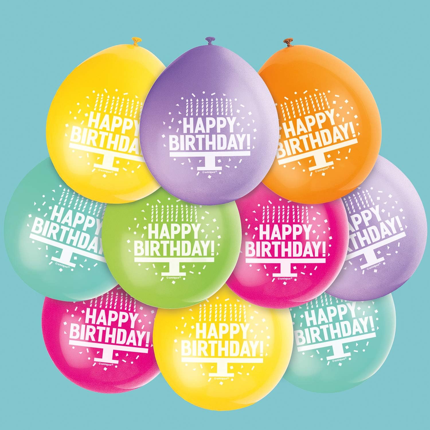 Happy Birthday Multicolor Latex Balloons (22cm) Pack of 10 - Perfect for All Ages Celebration, Green