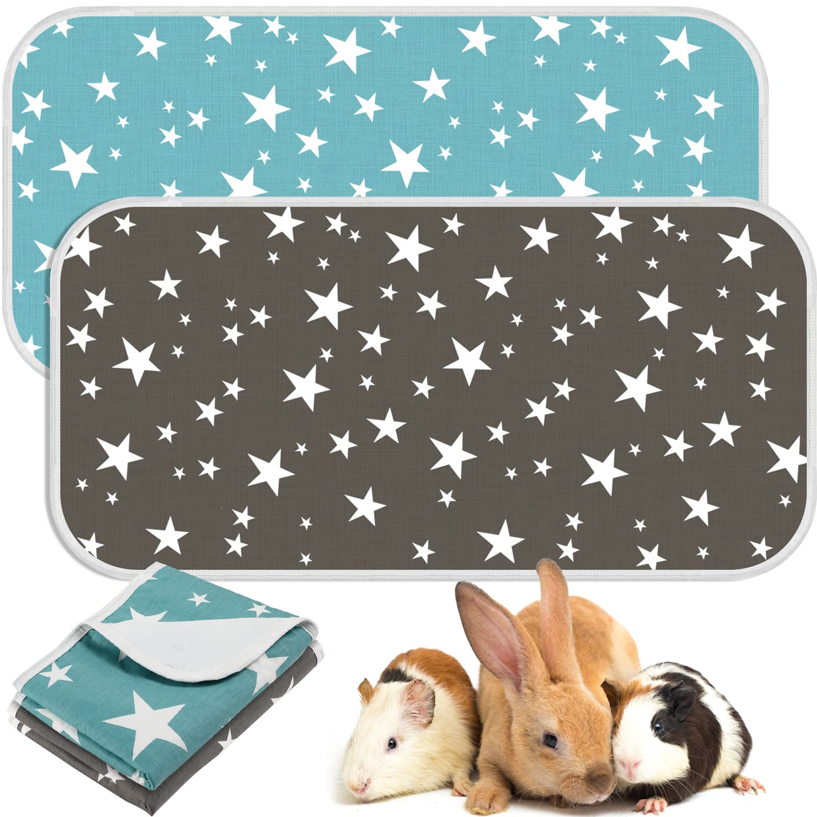 Namalu 4 Pack Guinea Pig Cage Liners Absorbent Reusable Washable Guinea Pig Pee Pads Waterproof Hamster Bunny Small Animal Bedding Puppy Kitten Whelping Box Mats for Cat 28 x 14 Inch, 2 Style