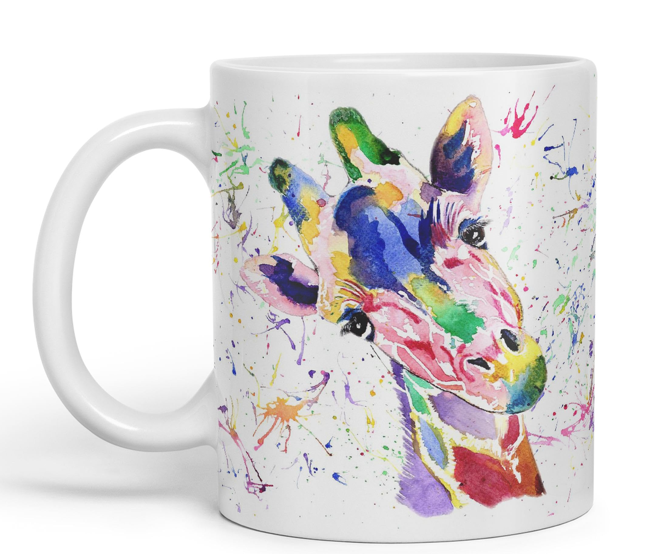 Vixar Cute Watercolour Giraffe Rainbow Art Coloured Mug Cup, Gift, Birthday, Work, Office, Christmas Tea Coffee (White)