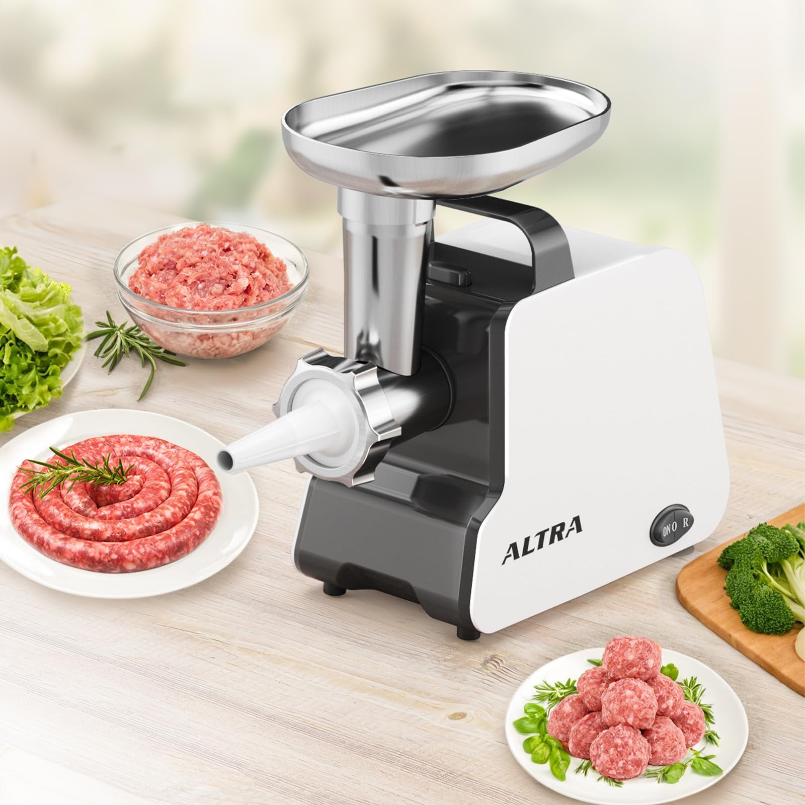 Electric Meat Grinder, 2300W Max, Heavy Duty Sausage Stuffer with 2 Blades, 3 Grinding Plates, Sausage Tube & Kubbe Kit, Home Kitchen Meat Mincer with Handle (Black)