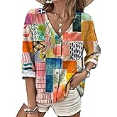 domirica Boho V Neck Flowy Shirts for Women Breathable Blouses for Women Oversized Button Shirts Trendy Vacation Wear