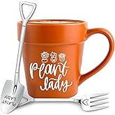 Plant Lady Coffee Mug with Shovel Spoon & Fork, Funny Gardening Gifts for Women, Plant Lover Gift for Mom Grandma, Cute Gardener Present with Plants Puns, Unique Birthday Mother's Day Gift for Her