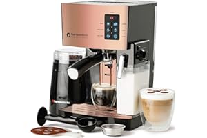 EspressoWorks 19-Bar Espresso, Latte and Cappuccino Maker 10-Piece Set - Brew Cappuccino and Latte with One Button - Espresso Machine with Milk Steamer 1250W - Coffee Gifts (Rose Gold)