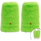 AINECON 1 Pair 12" Faux Lime Green Furry Leg Warmers - Fluffy Boot Covers for Women | Rave Carnival Party Outfit Cuff Heels Accessory