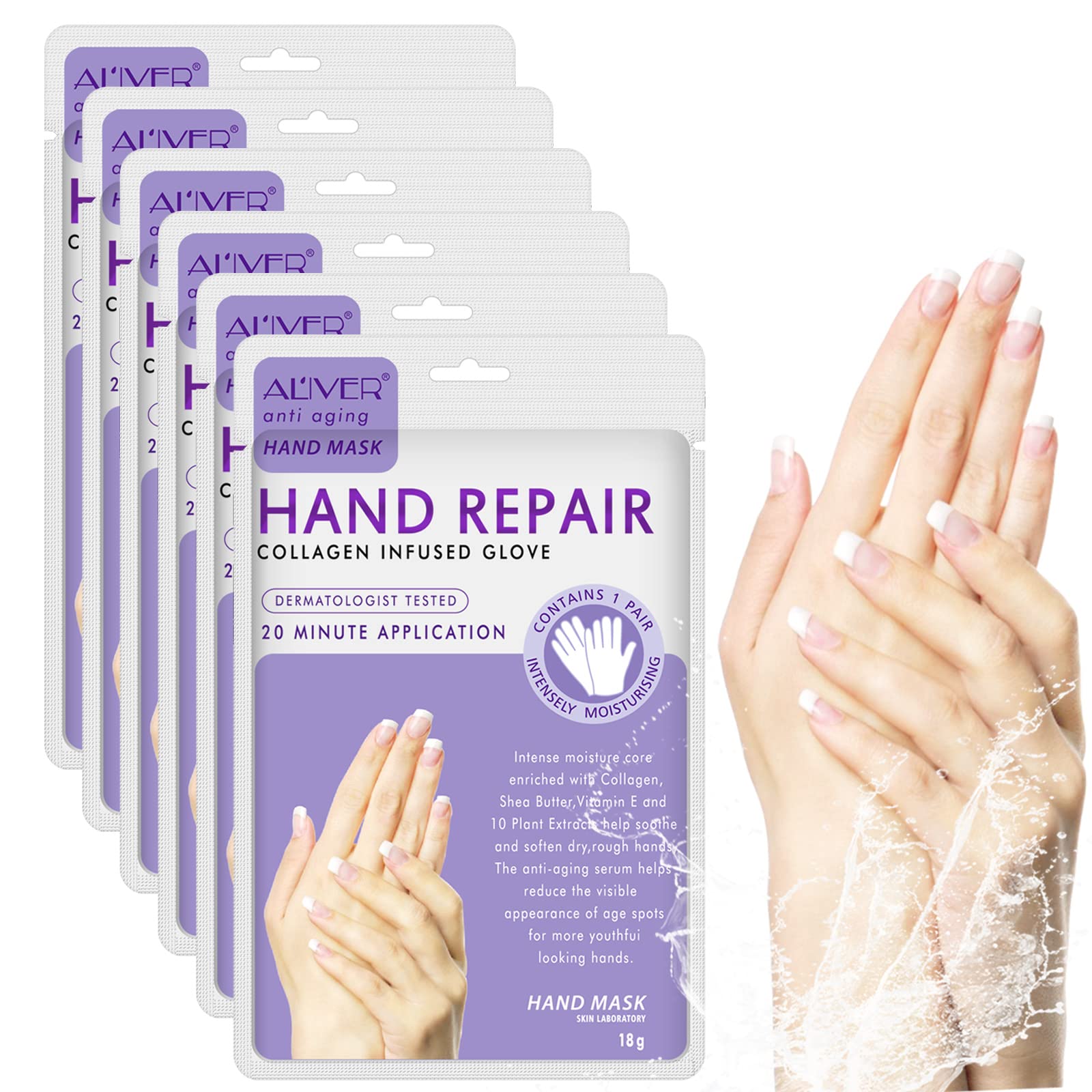 CCKULOOB Hand Mask, 6 Pairs Super Hydrating Hand Mask Moisturizing Hand Mask that Enriched with Collagen, Shea Butter, and Vitamin-E to Revive Dry, Rough and Cracked Skin (6 Lavender)