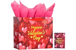 Usmilegift 13" Valentines Gift Bags, Valentines Bags with Wrapping Paper, Valentines Day Gift Bags for Kids Him Her Boyfriend Girlfriend Classroom, Valentines Gift for Men Woman
