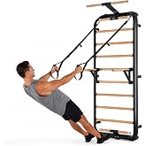 DHT Swedish Ladder 2.0, Wood Stall Bar with Suspension Trainer Straps, Pull-Up Dip Bar Attachment, 11 Strategic Rods, for Home, School, Physical Therapy and Gymnastics