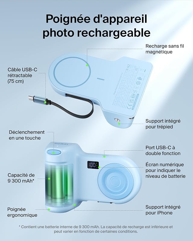 Stage PowerGrip Magnétique avec Batterie Externe 9,3K - Bleu