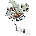 Badge Reel Holder Retractable Medical Student ID Clip Glitter Cute Nursing Name Tag Holder Bling Nurse Badge Alligator Clip for Doctor Medical Assistant Clinic Office (Sea Turtles)